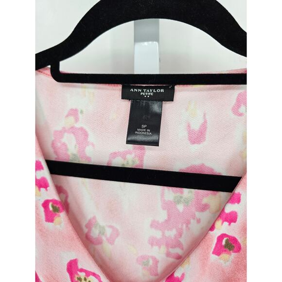 Y2K Ann Taylor Womens Sz SP Petite Sleeveless Wrap Blouse Pink Leopard Print - Picture 3 of 4